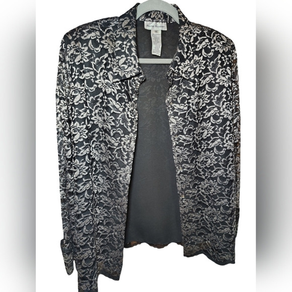 Rena Rowan Vintage Black and Silver Floral Blazer And Blouse - Picture 5 of 12